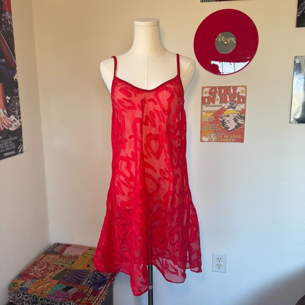 Vintage Contessa Di Roma Red Heart Mesh Slip Dress